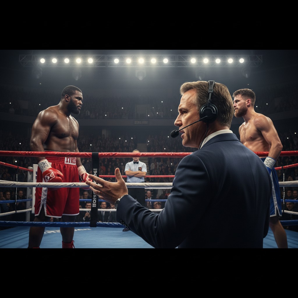 Conor McGregor discussing the dangers of a boxing match, with Jake Paul and Anthony Joshua facing off in the background.
